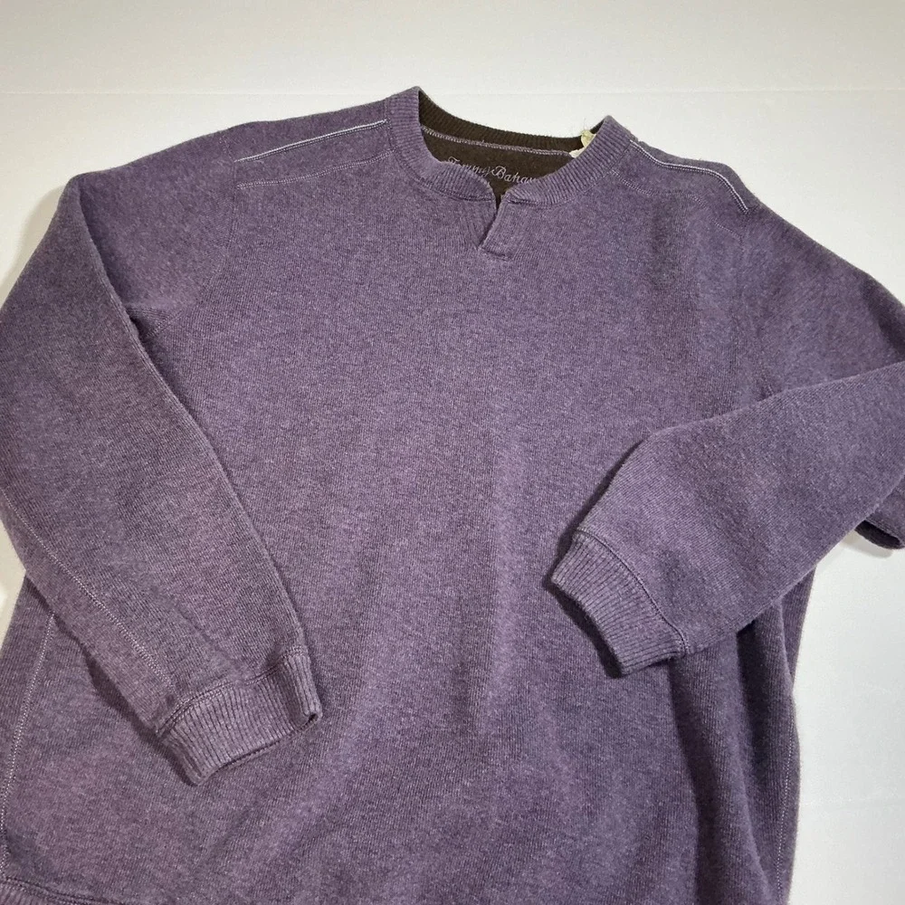 Tommy Bahama Cotton Blend Pullover Sweater Henley Neck Purple‎ Medium